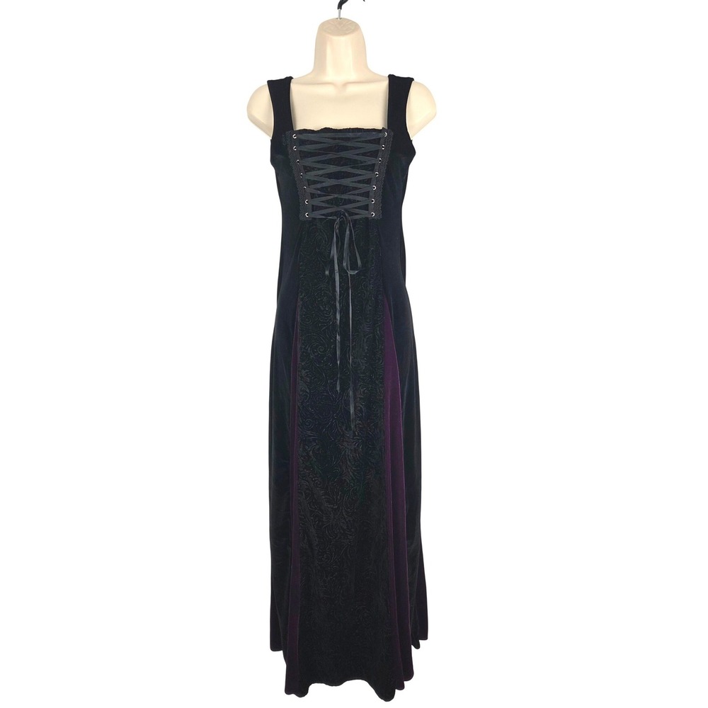 Cykxtees NYC Vintage Gothic Velvet Lace Up Corset Maxi Dress XL Whimsigoth